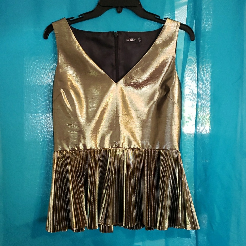 🌻 EUC Kate Spade Peplum Pleated Lamé Tank Top